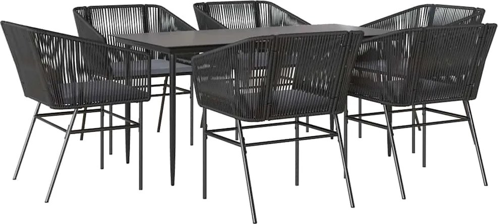 vidaXL Set de sufragerie de grădină 7 piese neagră sticlă polirattan