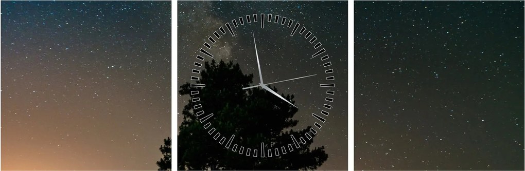 Tablou cu cerul nocturn și copaci (cu ceas) (90x30 cm)