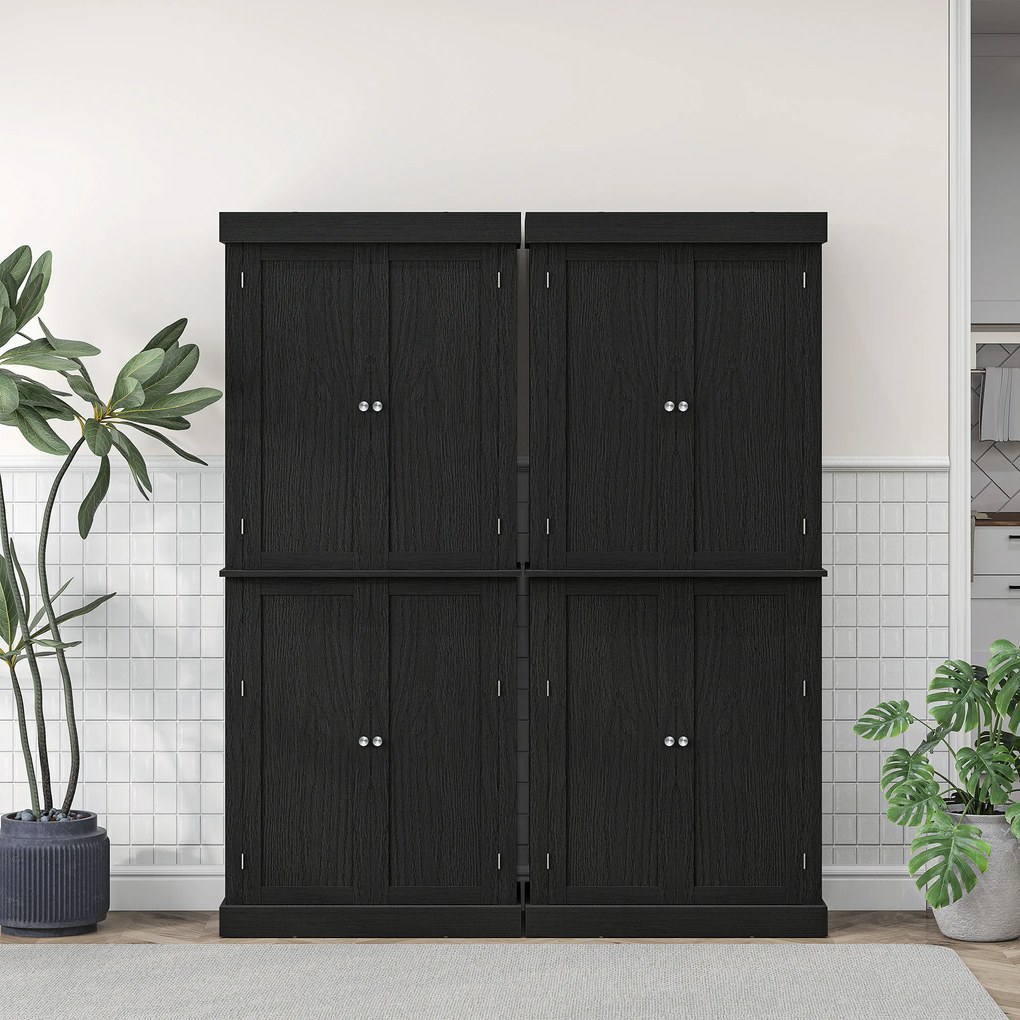 HOMCOM Dulap Înalt de Bucătărie cu 6 Rafturi și 2 Uși, Dulap cu Rafturi Reglabile din Lemn, 76x40,5x184 cm, Alb | Aosom Romania