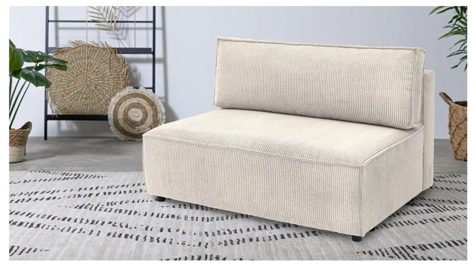 Modul pentru canapea crem cu tapițerie din catifea reiată (de mijloc) Nihad modular – Bobochic Paris