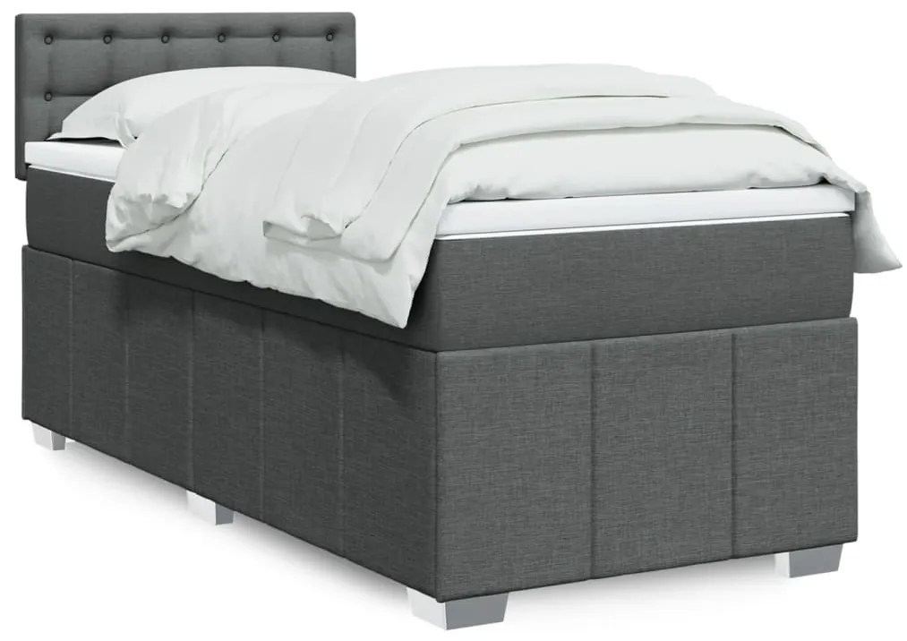 vidaXL Pat box spring cu saltea, gri închis, 90x190 cm, textil