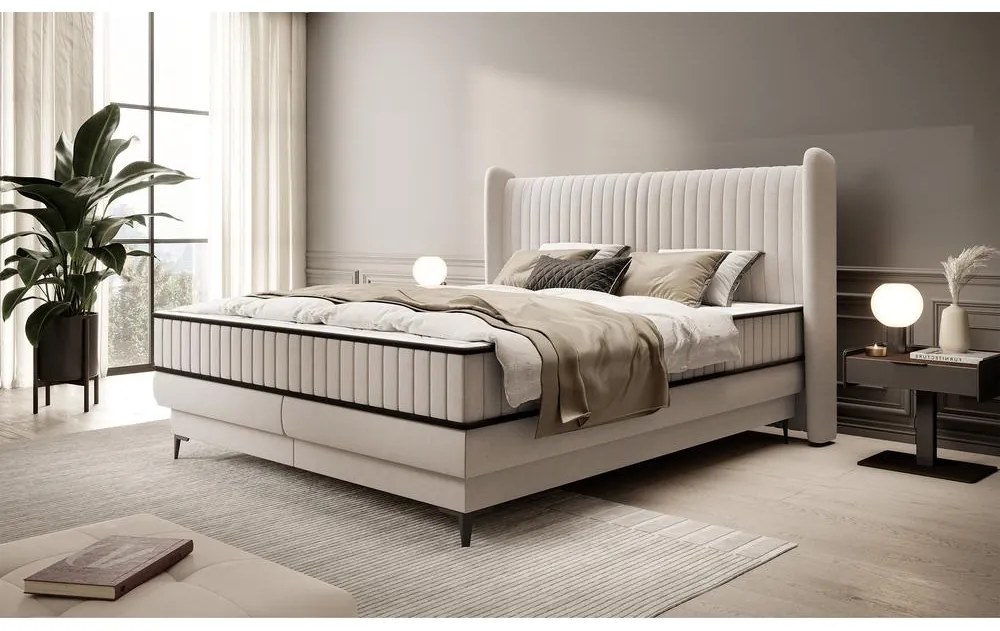 Pat matrimonial 140 cm Dalmo 140 (cu somieră) (cu sp. depozitare) (bej mediu + negru). 1099666