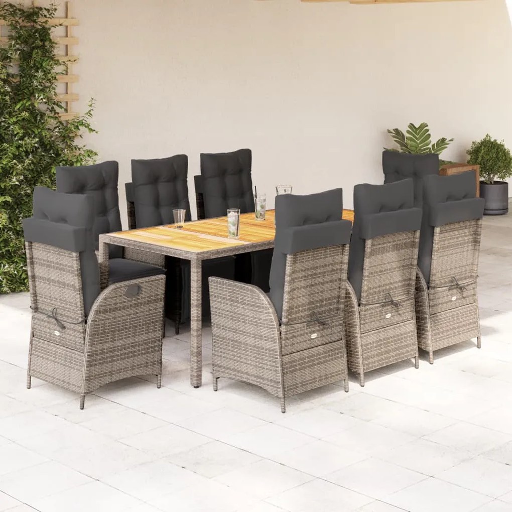 vidaXL Set mobilier grădină cu perne, 9 piese, gri, poliratan