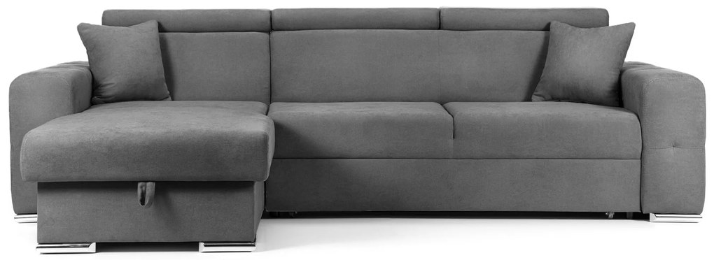 Colțar Extensibil BELLAGIO, șezlong interschimbabil, cu ladă de depozitare, cu tetiere reglabile, 280x170x100 cm, Gri-Inchis-Enjoy / Stanga