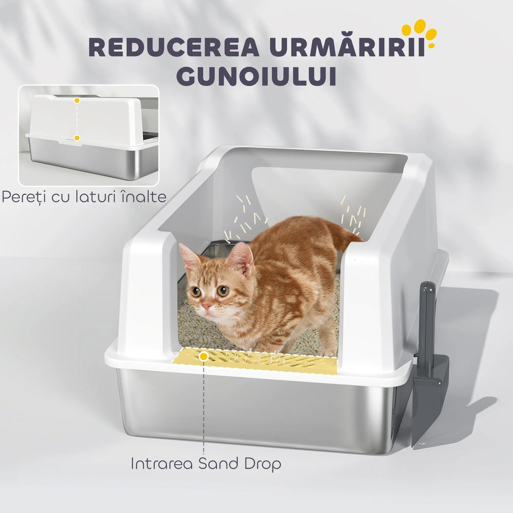 PawHut Litieră pentru Pisici Impermeabilă cu Tavă și Paletă, Alb | Aosom Romania