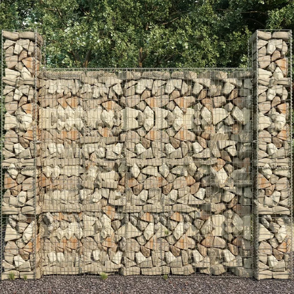Cosuri gabion, 3 buc., 25 x 25 x 197 cm, otel galvanizat