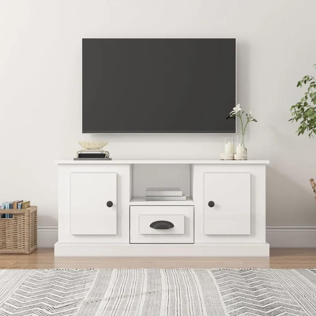 Comoda TV, alb extralucios, 100x35,5x45 cm, lemn prelucrat