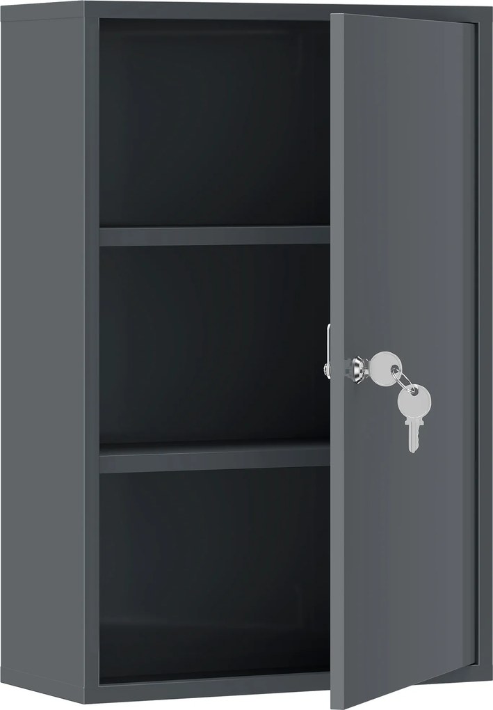 kleankin Dulap medical de perete, dulap pentru baie cu 3 rafturi, 2 chei, 40 x 18 x 60 cm, Gri | Aosom Romania