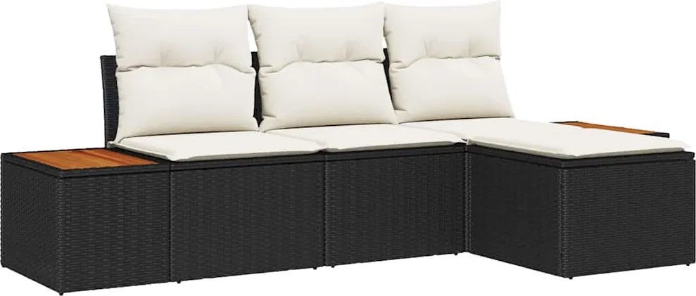 vidaXL Set de canapele pentru grădină cu pernă 4 pcs Negru poliratan