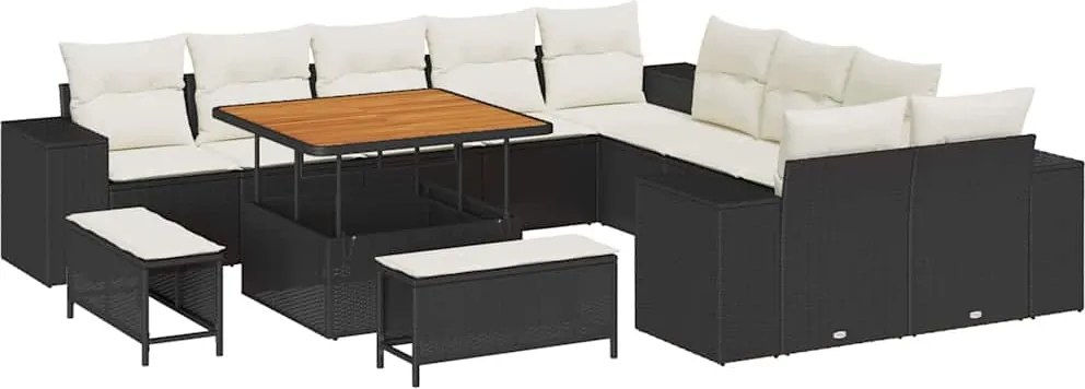 vidaXL Set de canapele pentru grădină cu pernă 13 pcs Negru poliratan