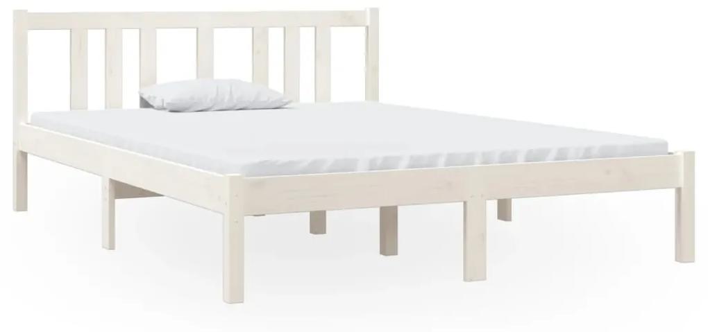 814860 vidaXL Cadru de pat dublu, alb, 135x190 cm, lemn masiv