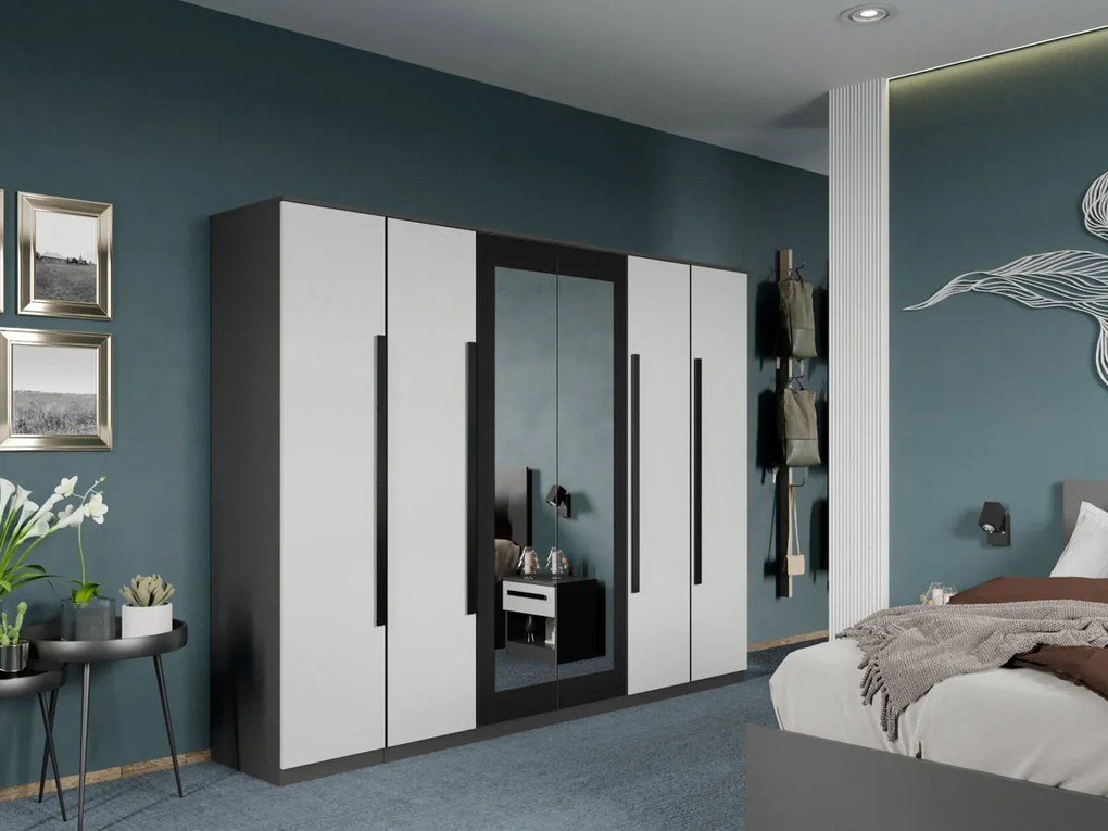 Set mobila dormitor 4 piese Alb/Gri antracit Oasis C12