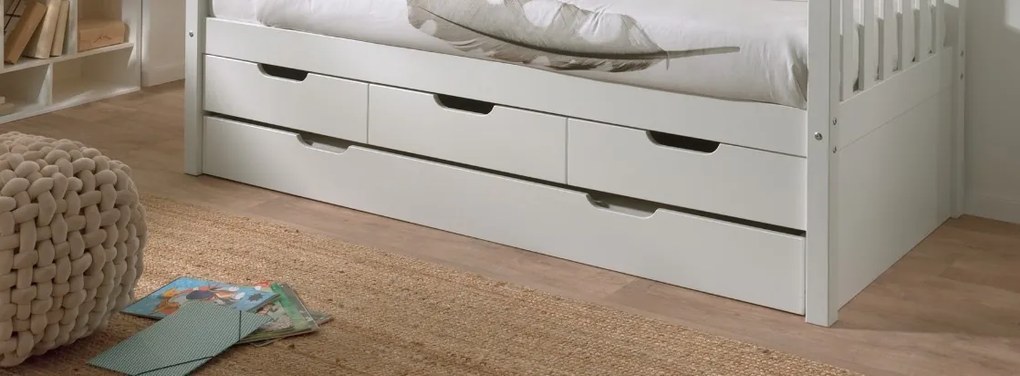 Sertar Pat Fritz 90x200 cm, pentru Copii, Alb – Vipack