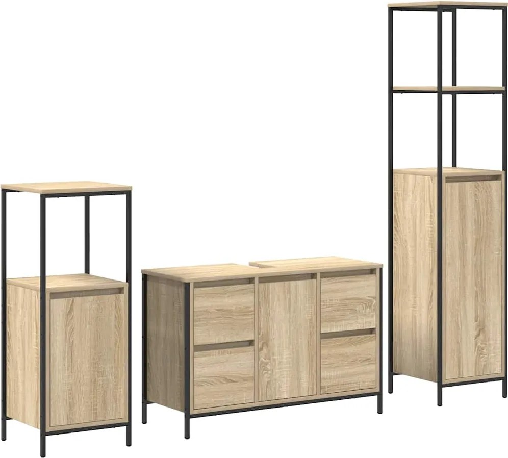 vidaXL Set de mobilier pentru baie cu ușă 3 pcs Stejar Sonoma și Negru