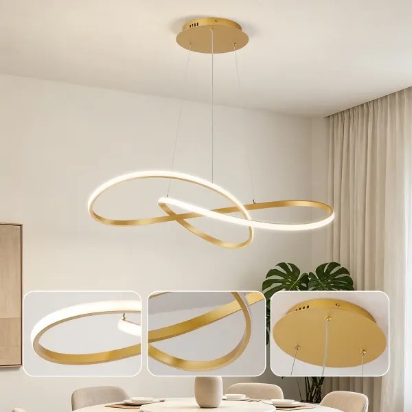 Brilagi - Lustră LED reglabilă suspendată pe cablu INFINITY LED/80W/230V 80x80 cm aurie + telecomandă