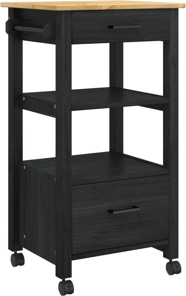 vidaXL Troler de Bucătărie MONZA Negru 48 x 40 x 88,5 cm