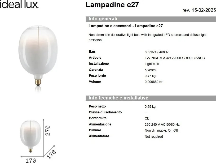 Bec LED Decorativ, E27 Nikita-3 3w 2200K cri90, Alb