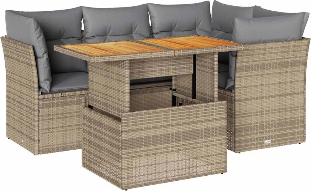 vidaXL Set canapele de grădină cu perne, 5 piese, bej, poliratan