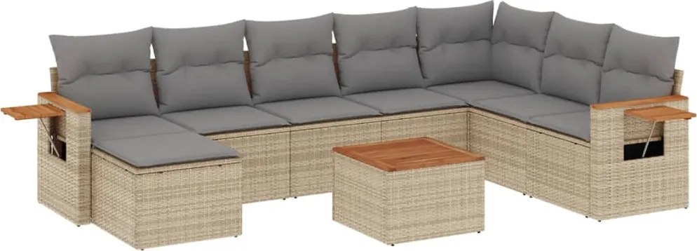 vidaXL Set canapele de grădină, 9 piese, cu perne, bej, poliratan