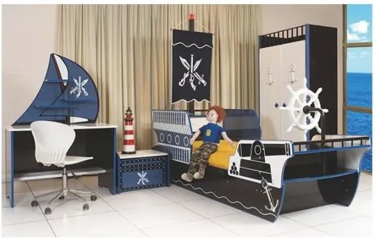 Set mobilier camera dormitor copii mdf Model Pirat 4 piese