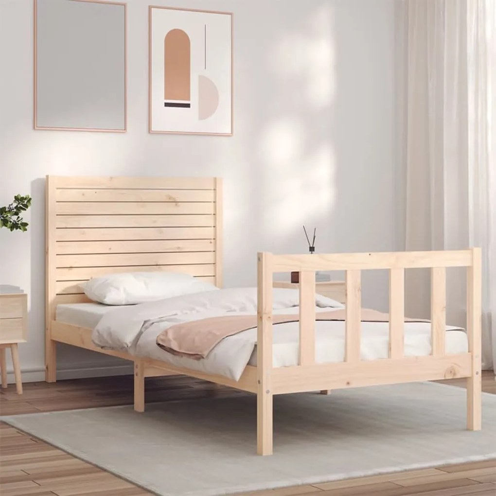 3193166 vidaXL Cadru de pat cu tăblie single mic, lemn masiv
