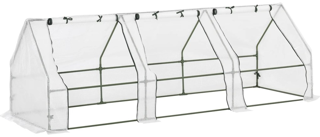 Outsunny Seră de Grădină Tip Tunel din PE pentru Cultivarea Plantelor și Florilor, cu Uși cu Fermoar, 270x90x90 cm, Alb | Aosom Romania