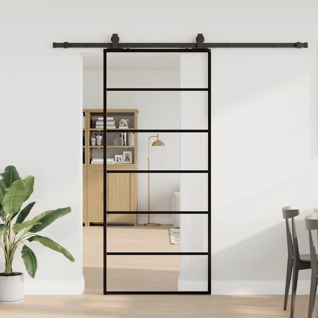 vidaXL Ușă glisantă cu set de feronerie neagră 90x205 cm Sticlă ESG