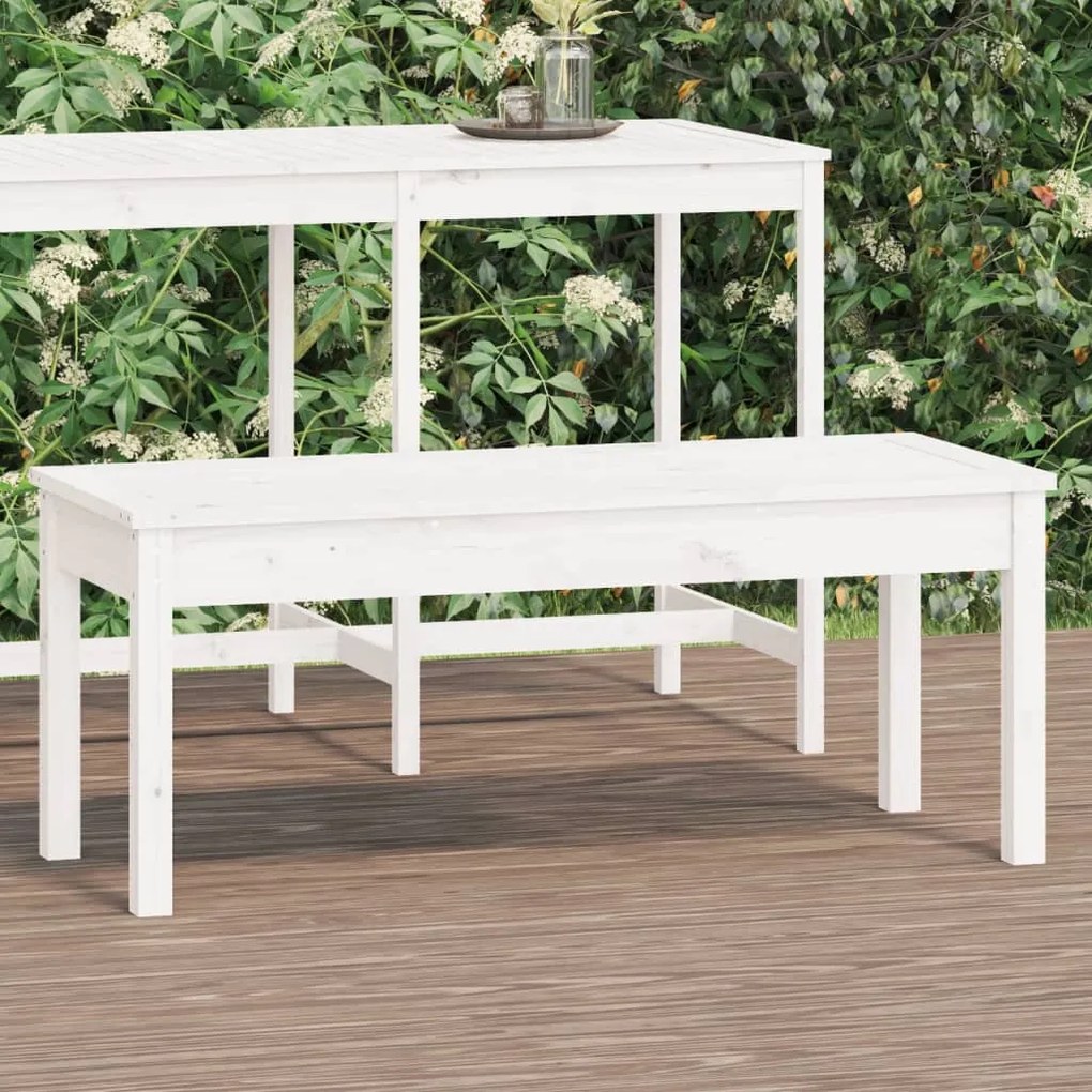824005 vidaXL Bancă de grădină, alb, 109x44x45 cm, lemn masiv de pin