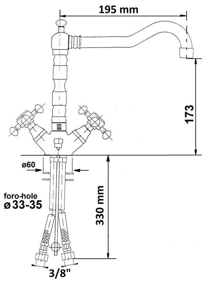 Baterie în culoarea bronzului pentru chiuvetă înaltă Antea – Sapho