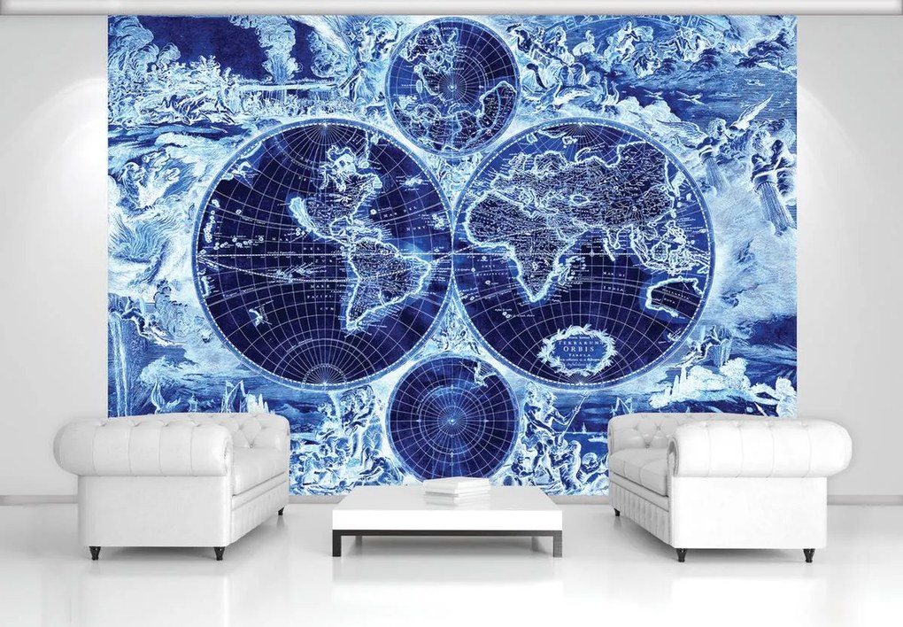 Fototapet - Harta lumii- albastru marinar (254x184 cm), în 8 de alte dimensiuni noi
