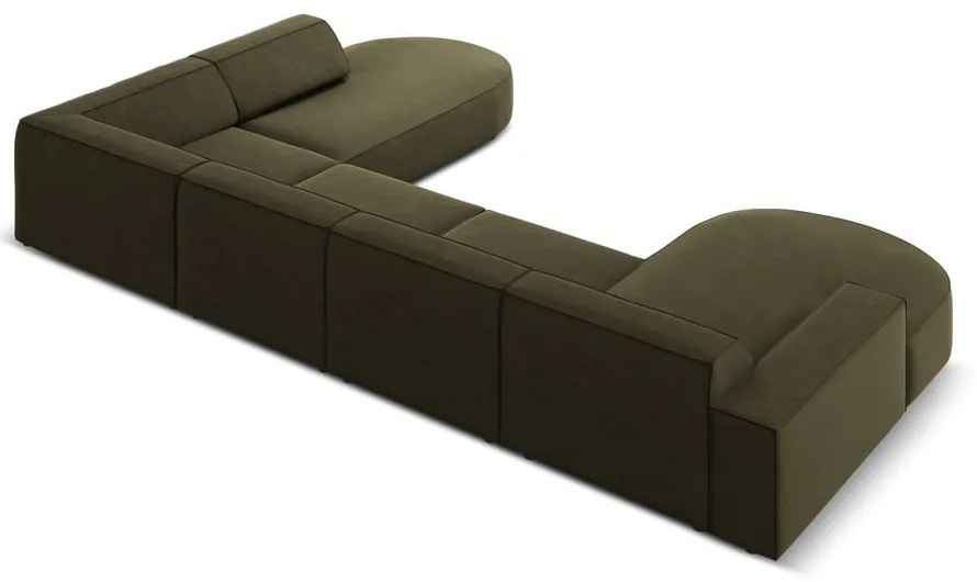 Colțar verde cu tapițerie din catifea (cu șezlong pe partea dreaptă) Jodie - Micadoni Home