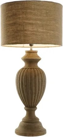 Lampă de masă din lemn sculptat cu abajur din iută naturală, 41×41×76 cm, „Coloniale"