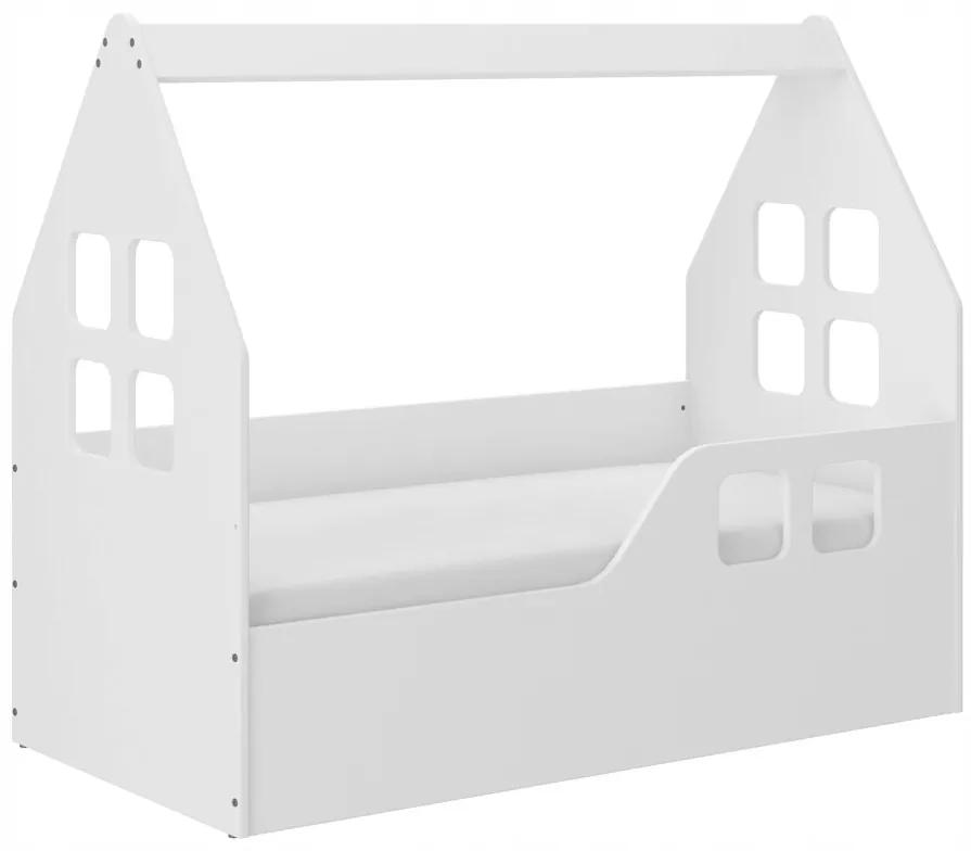 Pat alb de calitate pentru copii în formă de casă 140 x 70 cm