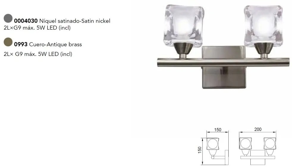 Aplica de perete design modern CUADRAX 2L nickel