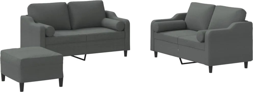 vidaXL Set de canapele cu perne, 3 piese, gri închis, textil