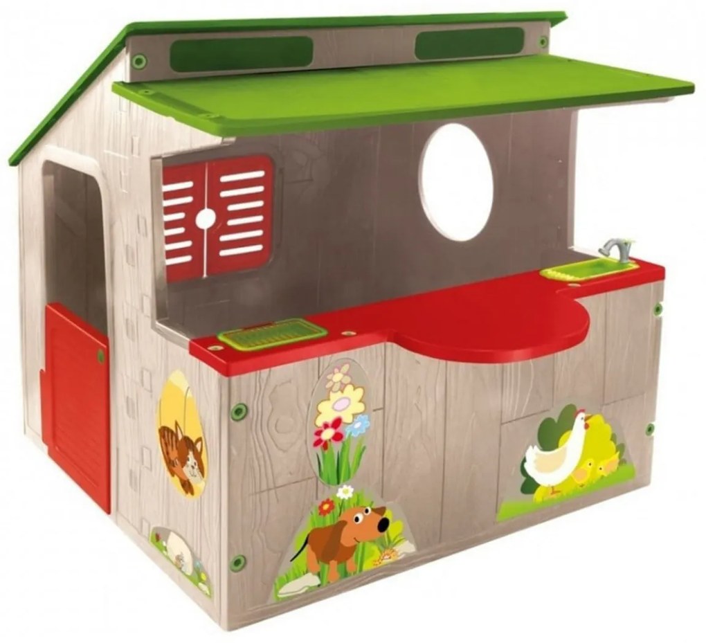Casuta Copii cu Bucatarie NOVOKIDS™ Kitchen House , Pentru casa si gradina, Dimensiuni 139x118x120 cm, Ferestre si usa mobile, Plastic aditivat