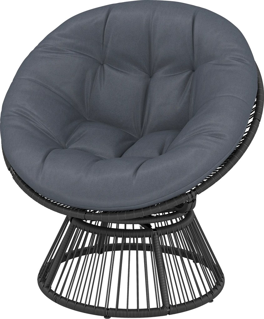 Outsunny Scaun Papasan rotativ 360° Fotoliu din coș cu pernă Cadru din oțel Fotoliu rotund din ratan Loungesessel Gri | Aosom Romania