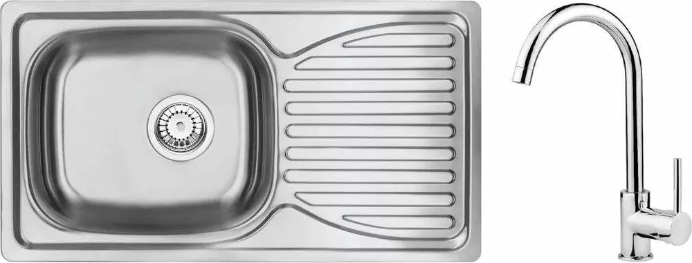 Set chiuveta bucatarie si baterie Deante Doppio 78x43 cm finisaj inox-satin