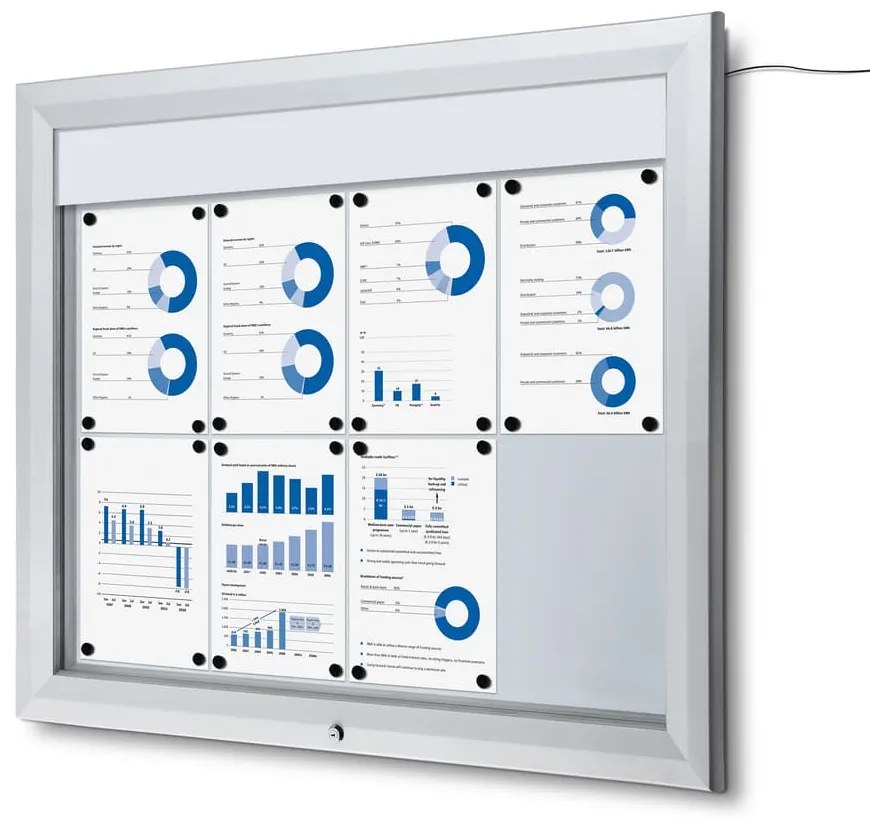 Vitrina de informare LED de exterior cu cartonaș de sus 8 x A4 - tip T, aluminiu