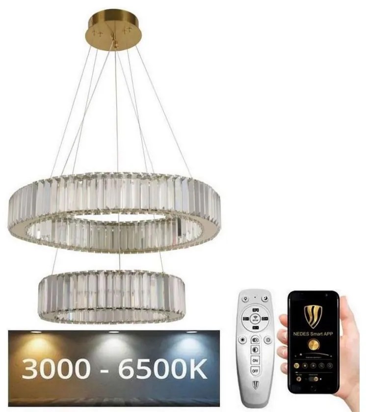 Lustră LED dimabilă pe cablu LED/65W/230V 3000-6500K crom/auriu + telecomandă