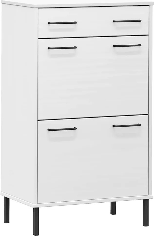 vidaXL Pantofar cu picioare metalice „OSLO”, alb, lemn masiv pin