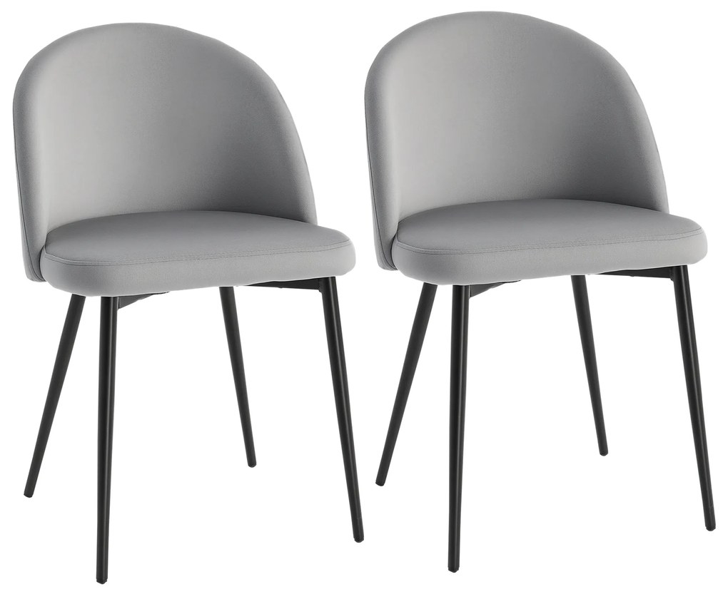 HOMCOM Set 2 Scaune Confortabile pentru Sufragerie și Bucătărie Tapitate cu Catifea Gri Design Modern 49x50x77 cm | Aosom Romania