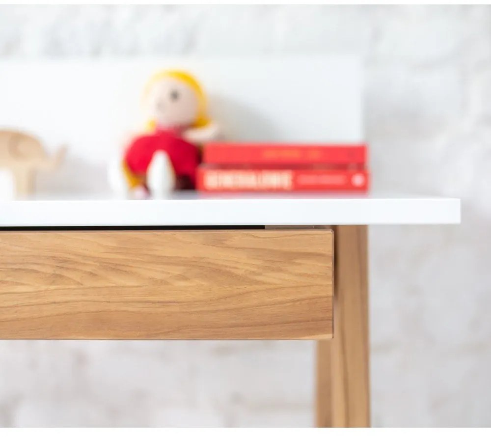 Birou cu bază din lemn de frasin Ragaba Luka, lungime 65 cm, alb