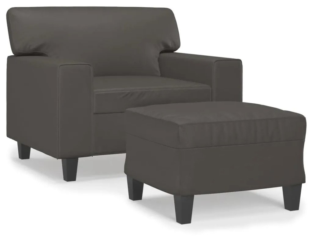 3153548 vidaXL Fotoliu canapea cu taburet, gri, 60 cm, piele ecologică