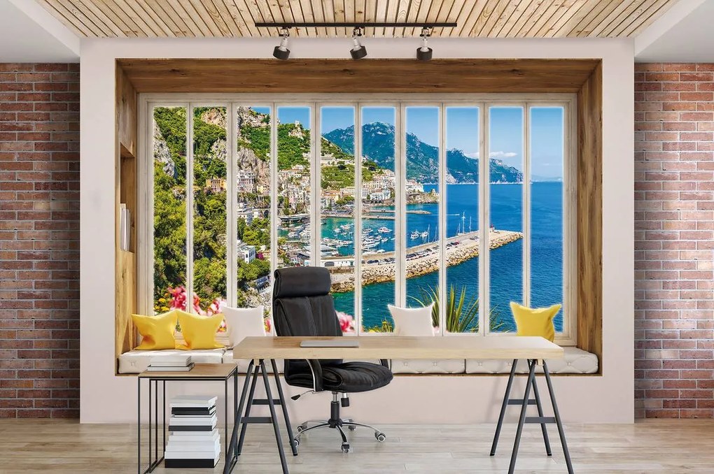Fototapet - Privire din geam spre golf (152,5x104 cm)