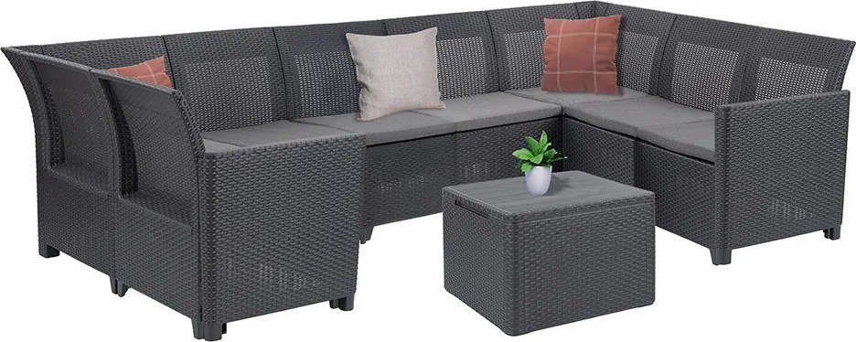 Canapea de colț Claire VII cu 8 locuri și masă cu perne, grafit