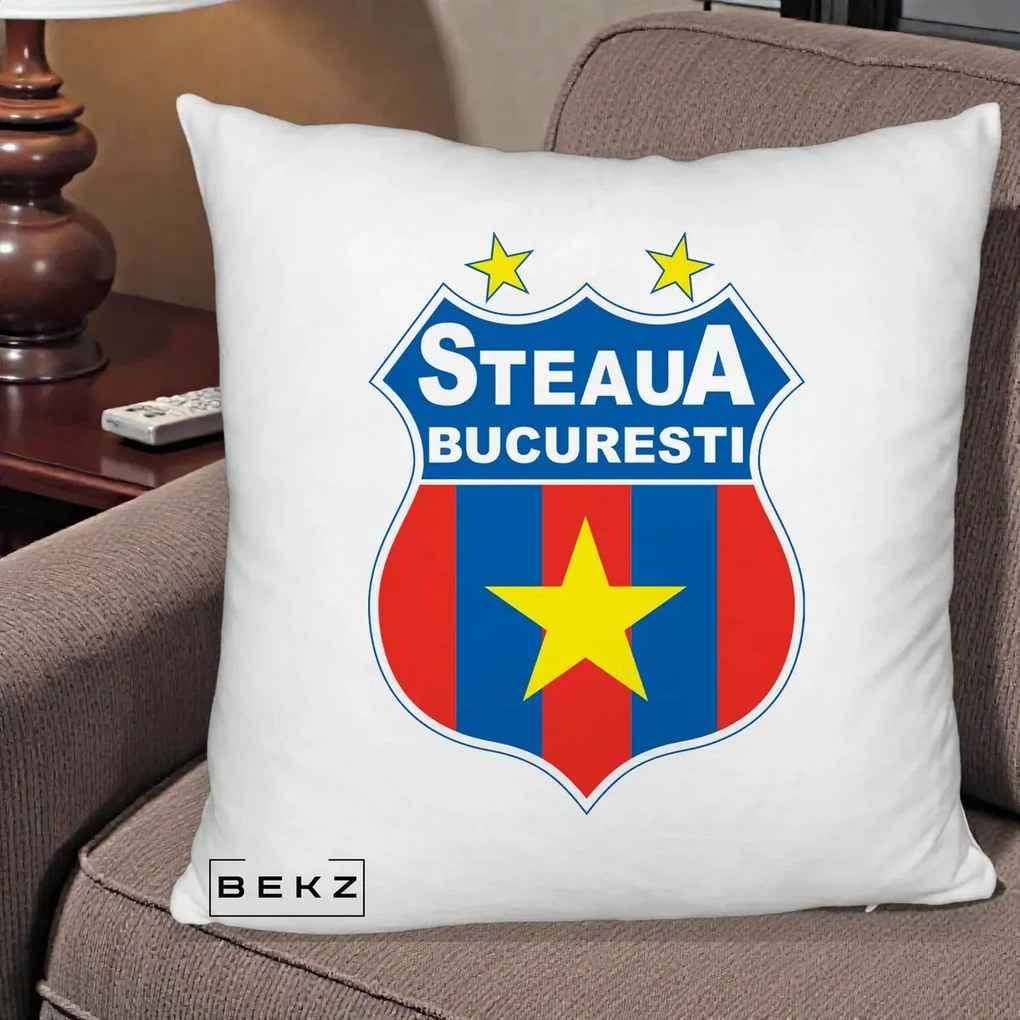 Perna Personalizata Steaua Bucuresti Fotbal, 40x40 cm, Alb Pufos, Husa Detasabila, Perna Inclusa, BEKZ®