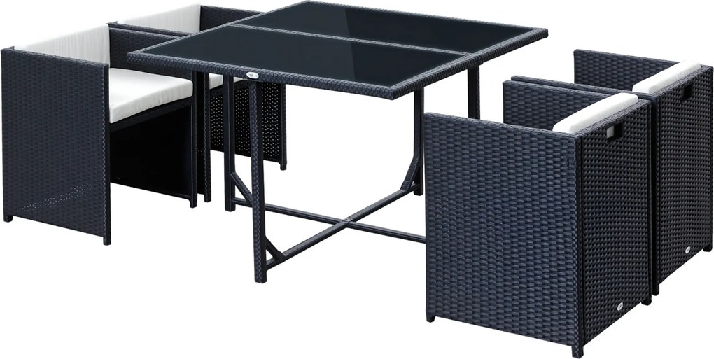 Outsunny Set Mobilier de Grădină cu Masă de Prânz, 4 Scaune și Perne, 109x109x72 cm, Negru | Aosom Romania