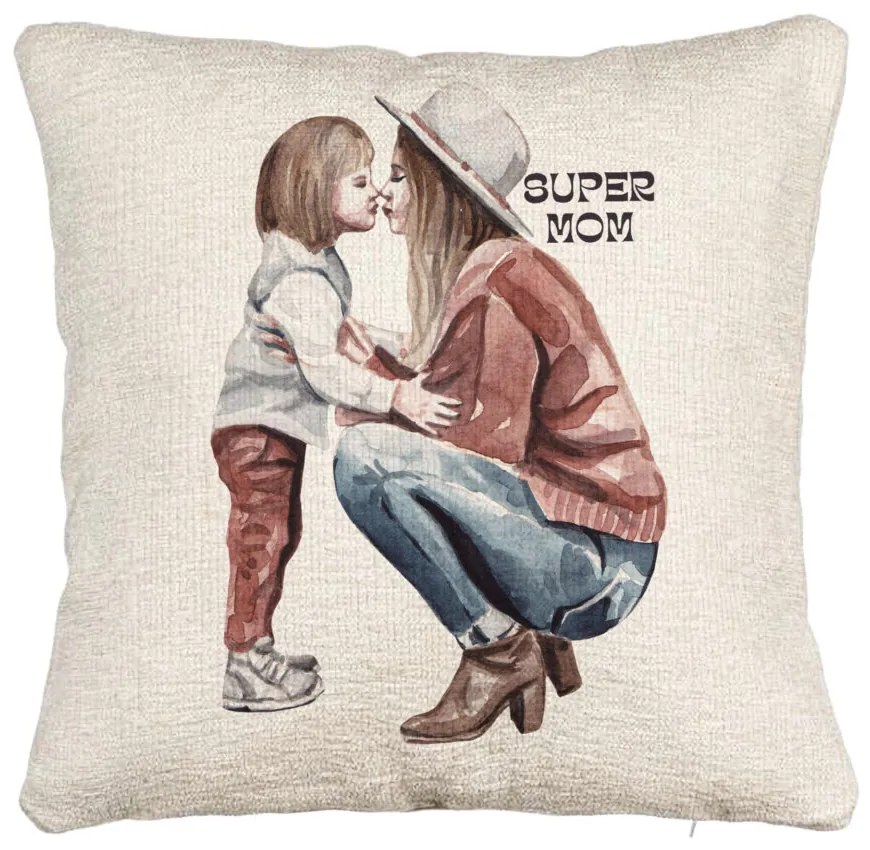 Perna Decorativa Canapea, Model Super Mom Girl, 40x40 cm, Cu fermoar