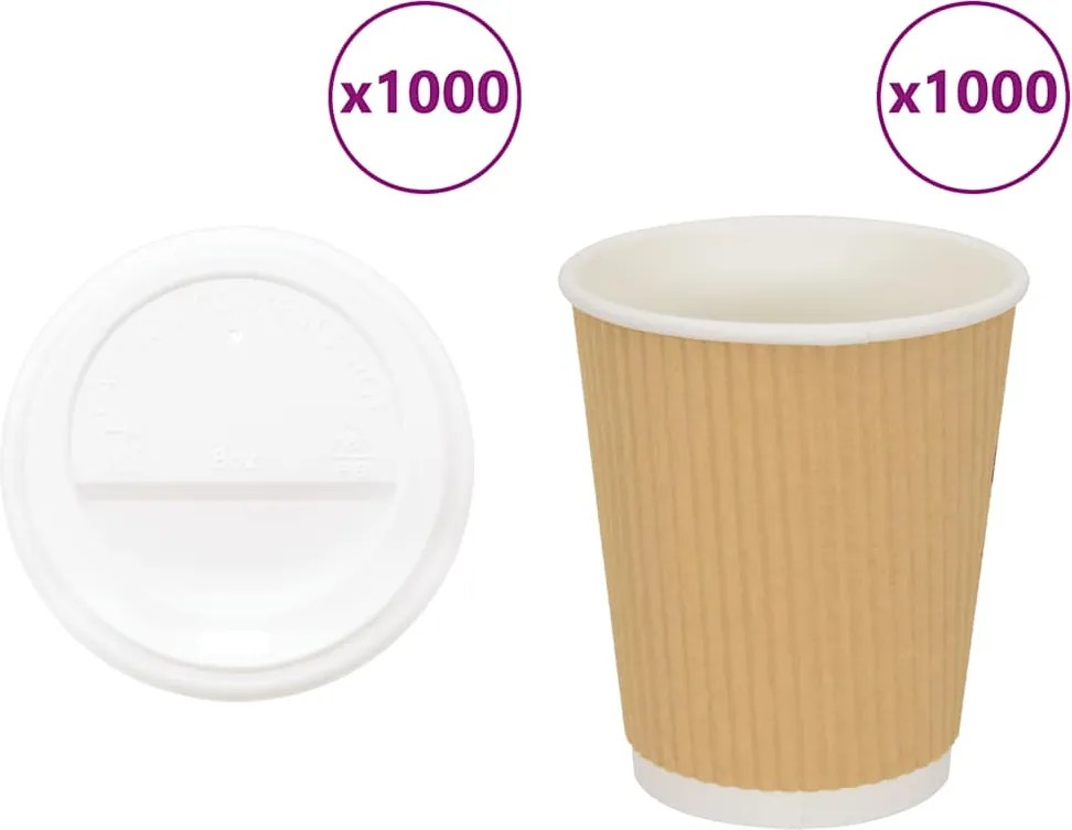 vidaXL Cești de cafea din hârtie cu capace 1000 buc 8oz 200ml